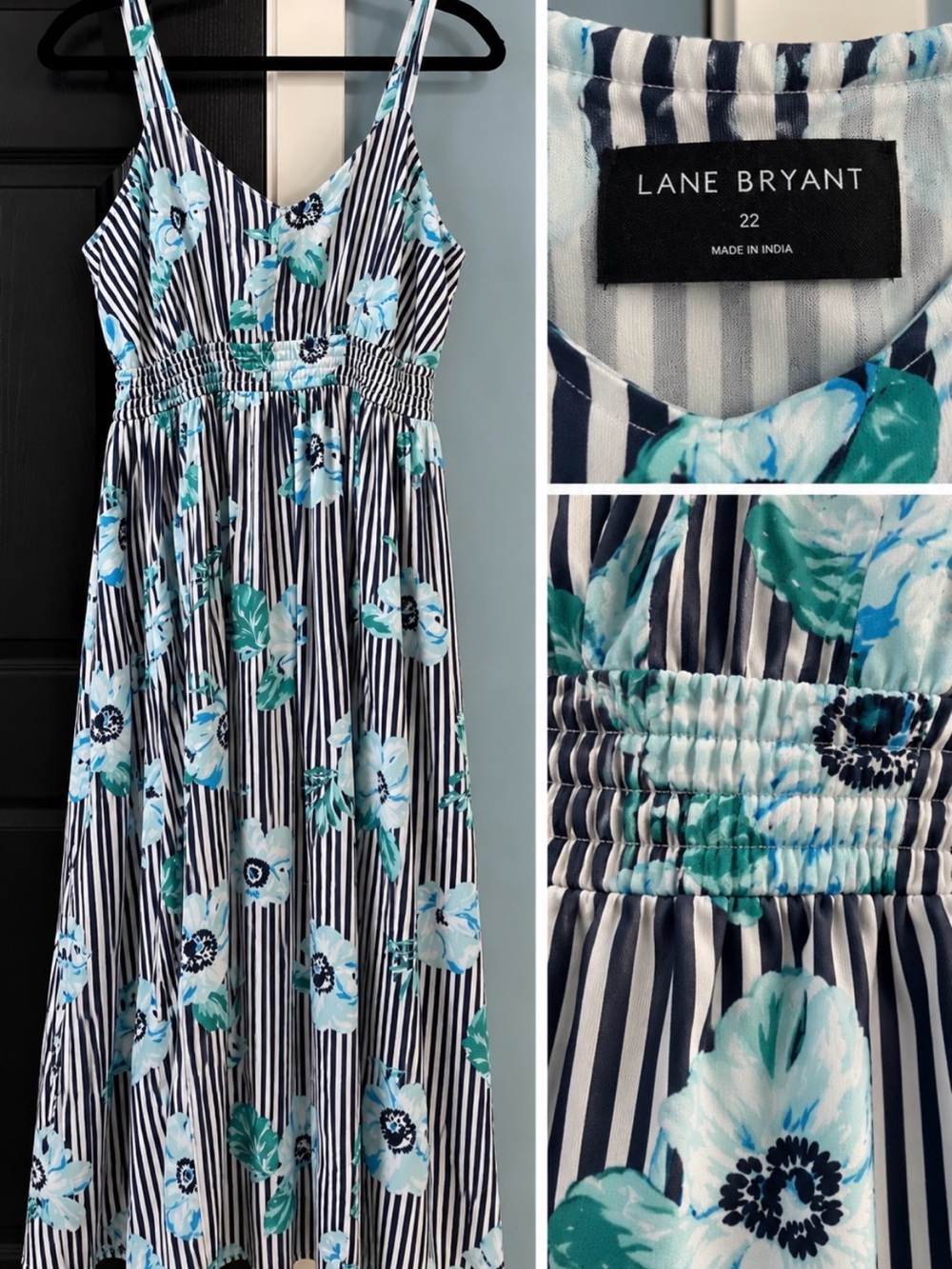 Lane Bryant Navy & Teal Floral Stripe Maxi Sundress
